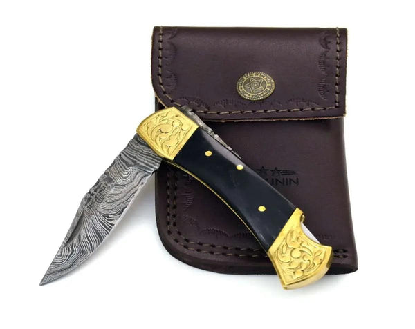 Expedition Damascus Pocket Knife with Pakka Wood Handle - Gifts for You 'n Me