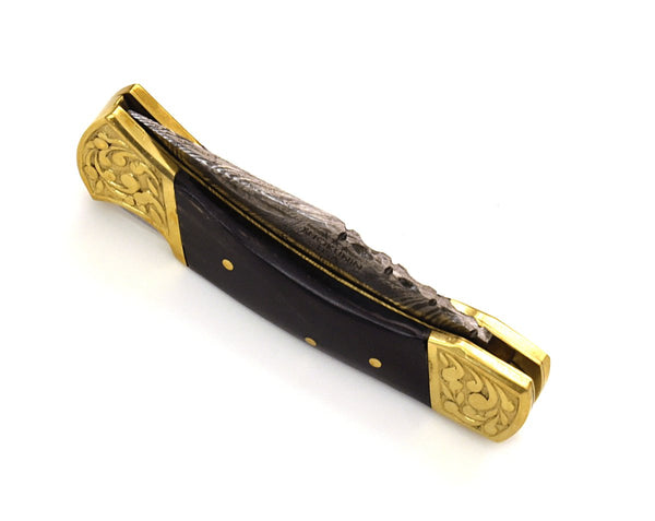 Expedition Damascus Pocket Knife with Pakka Wood Handle