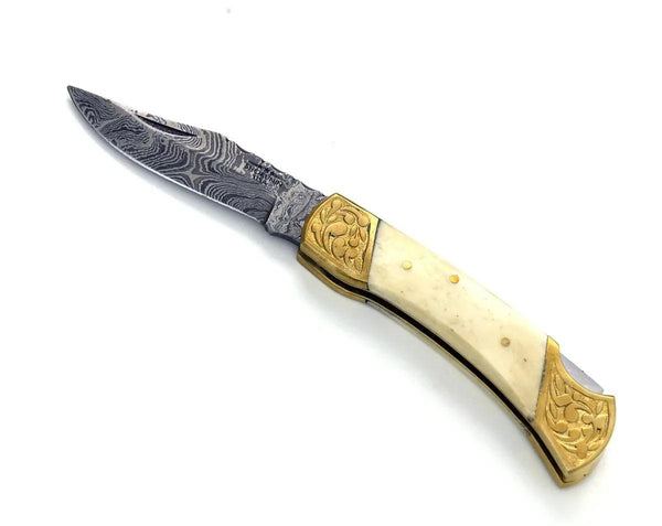 Expedition Damascus Pocket Knife with Pakka Wood Handle - Gifts for You 'n Me