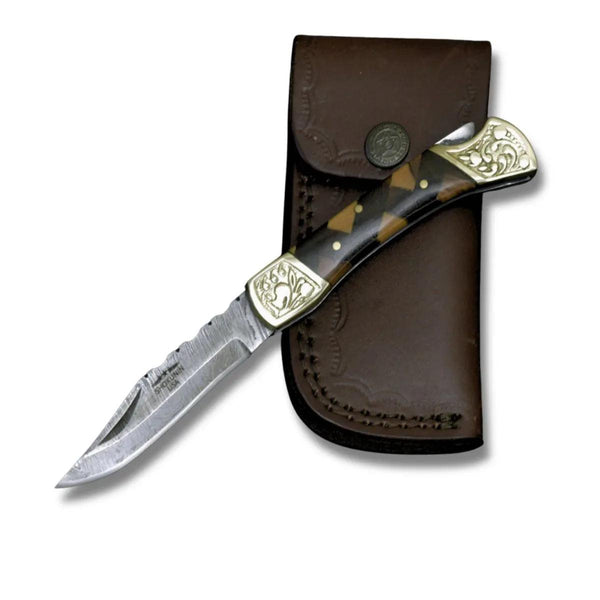Expedition Damascus Pocket Knife with Pakka Wood Handle - Gifts for You 'n Me