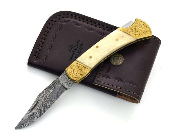 Expedition Damascus Pocket Knife with Pakka Wood Handle - Gifts for You 'n Me