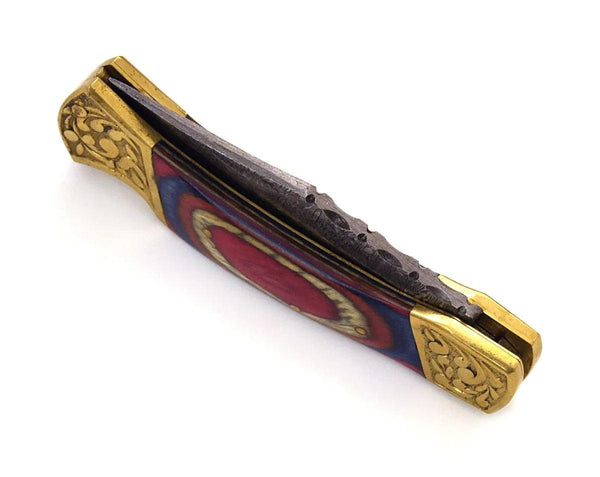 Expedition Damascus Pocket Knife with Pakka Wood Handle - Gifts for You 'n Me