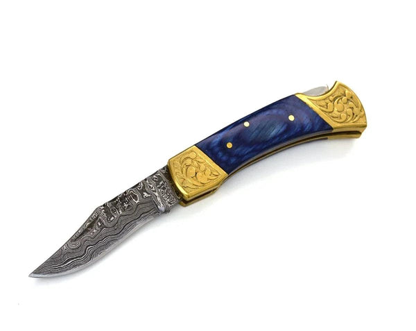 Expedition Damascus Pocket Knife with Pakka Wood Handle - Gifts for You 'n Me