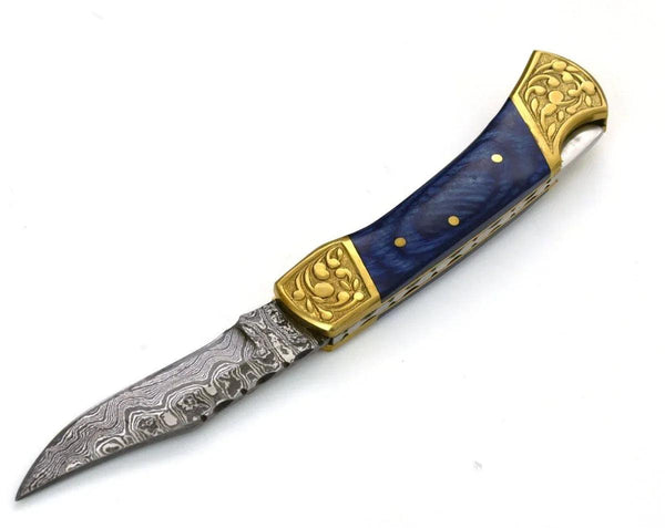 Expedition Damascus Pocket Knife with Pakka Wood Handle - Gifts for You 'n Me