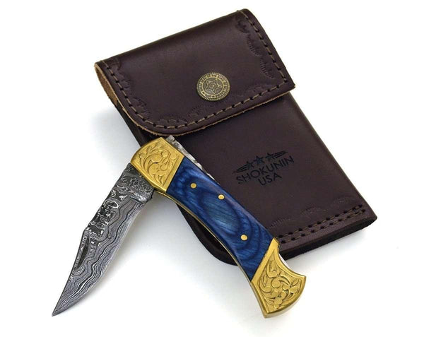 Expedition Damascus Pocket Knife with Pakka Wood Handle - Gifts for You 'n Me