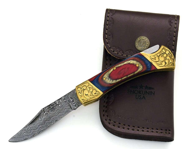 Expedition Damascus Pocket Knife with Pakka Wood Handle - Gifts for You 'n Me