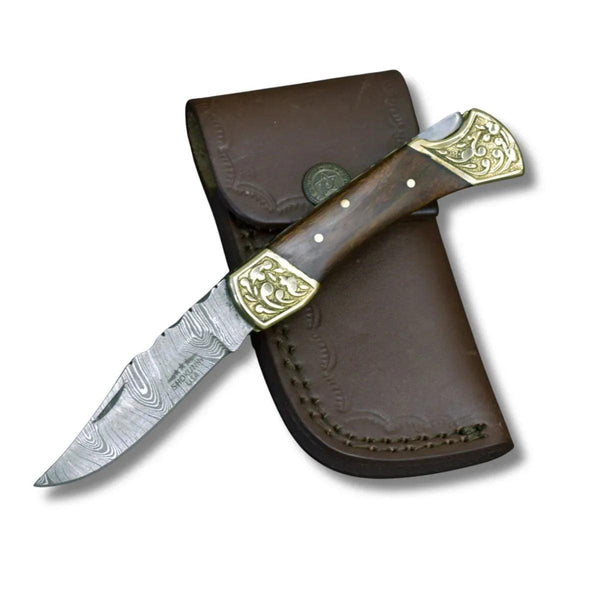 Expedition Damascus Pocket Knife with Pakka Wood Handle - Gifts for You 'n Me