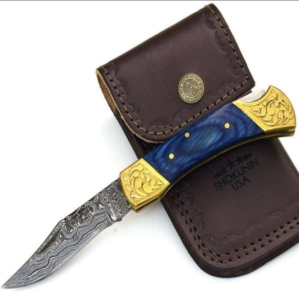 Expedition Damascus Pocket Knife with Pakka Wood Handle - Gifts for You 'n Me