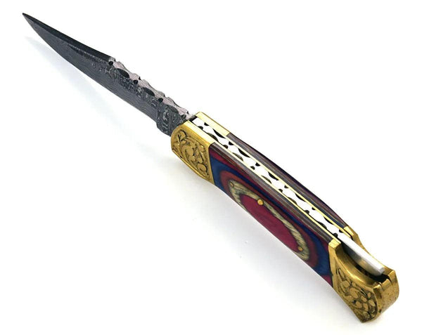Expedition Damascus Pocket Knife with Pakka Wood Handle - Gifts for You 'n Me