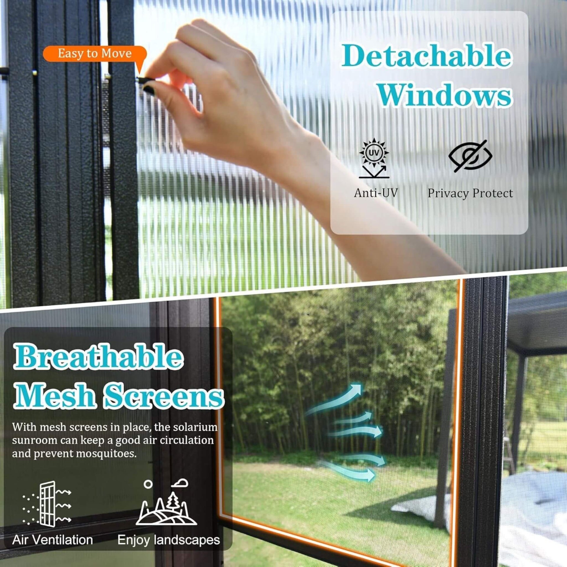 [12X16FT] Horizon Extra-Large Heavy-Duty All-Season Sunroom With Sliding Doors And Polycarbonate Windows (SAK98357)