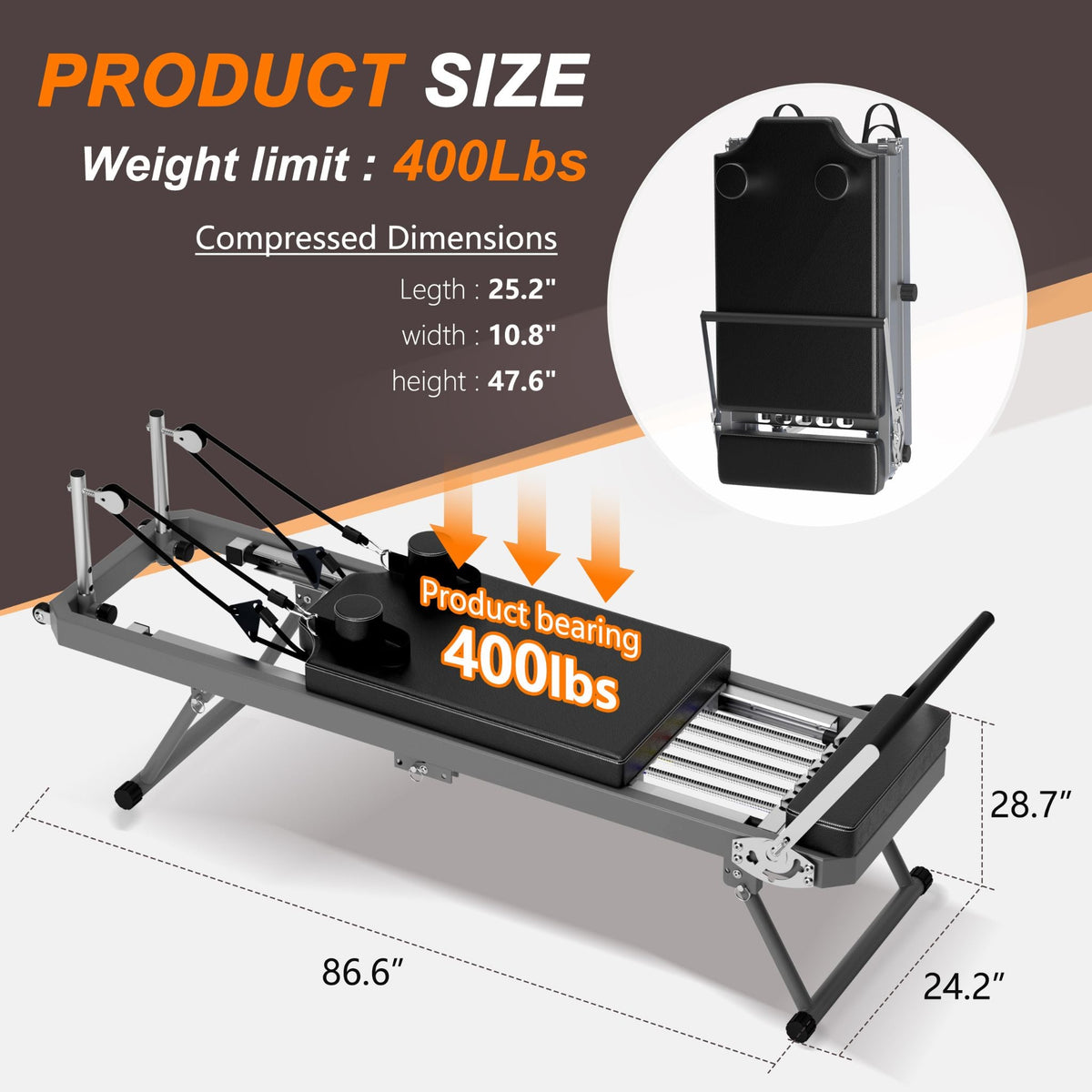 Extra-Large Multi-Functional Pilates Reformer Machine With Dynamic Resistance Cords And Aerobic Rebounder, Black (SAK32879)