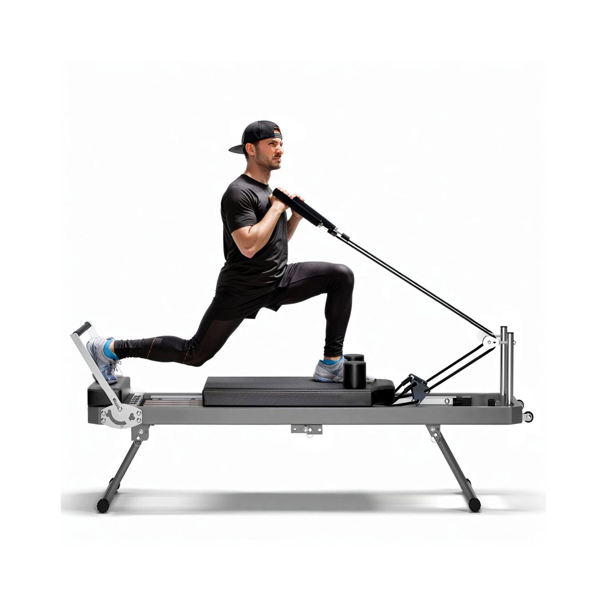 Extra-Large Multi-Functional Pilates Reformer Machine With Dynamic Resistance Cords And Aerobic Rebounder, Black (SAK32879)
