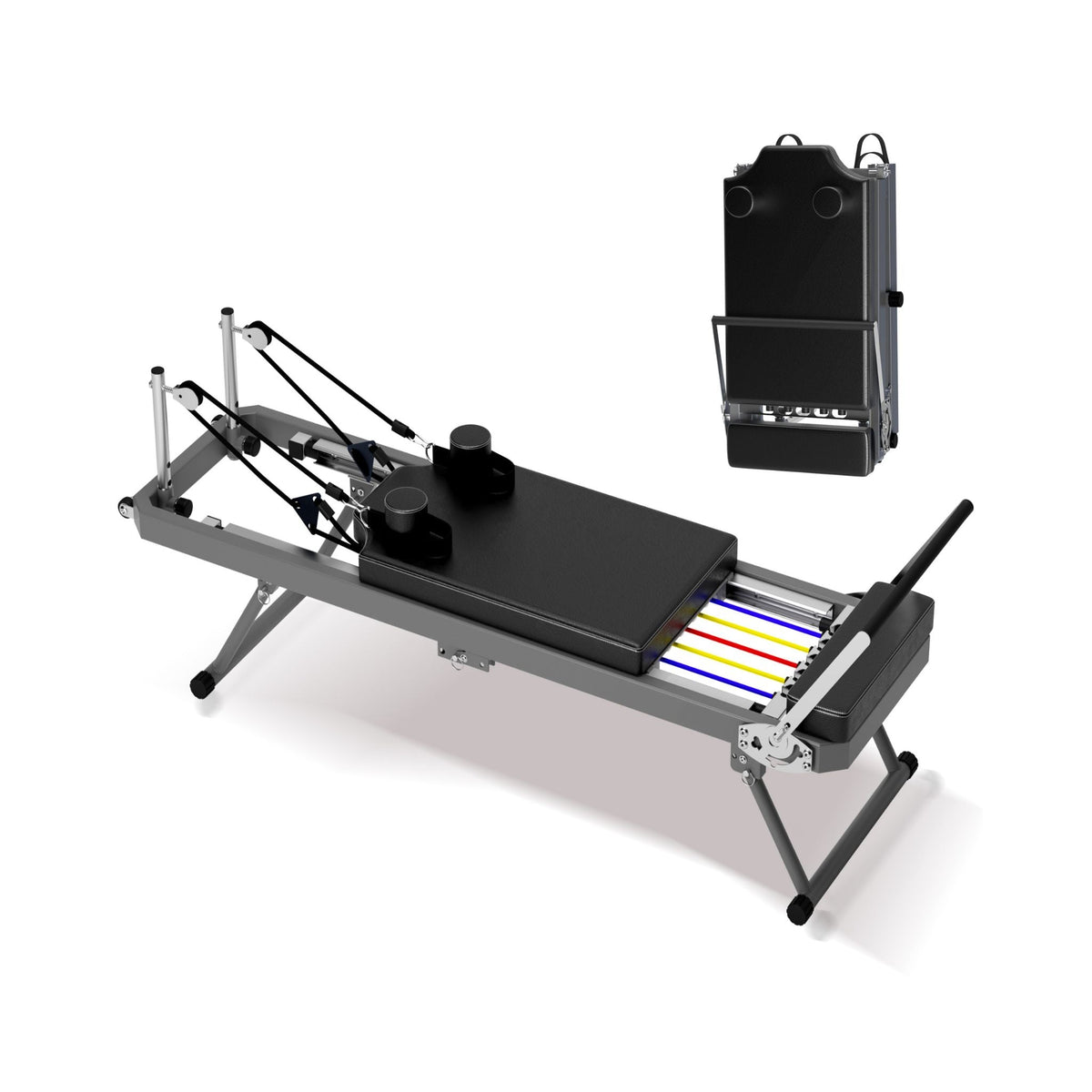 Extra-Large Multi-Functional Pilates Reformer Machine With Dynamic Resistance Cords And Aerobic Rebounder, Black (SAK32879)