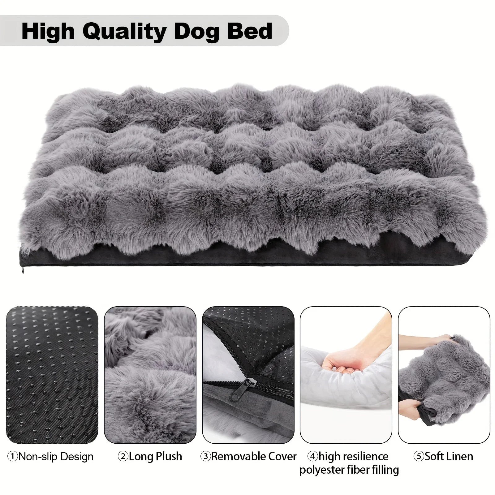 Extra Large Orthopedic Dog Bed - Luxurious Plush Faux Fur Kennel, Bite-Resistant, Dirt-Repellent and Machine Washable Pet Mat with Anti-Slip Bottom, Stylish for Living Rooms, All-Season Comfort & Joint Support for Large Dogs