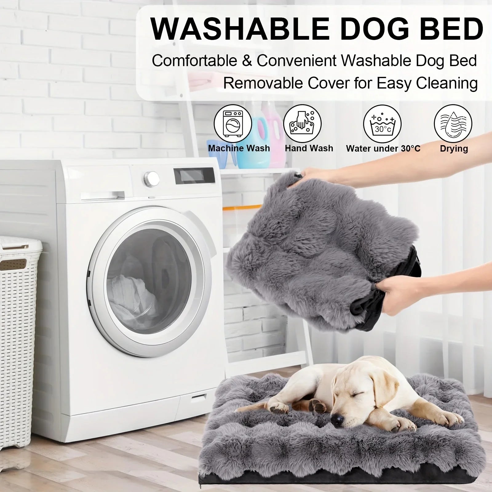 Extra Large Orthopedic Dog Bed - Luxurious Plush Faux Fur Kennel, Bite-Resistant, Dirt-Repellent and Machine Washable Pet Mat with Anti-Slip Bottom, Stylish for Living Rooms, All-Season Comfort & Joint Support for Large Dogs