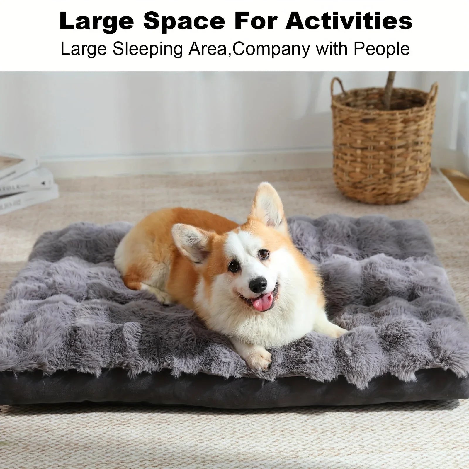 Extra Large Orthopedic Dog Bed - Luxurious Plush Faux Fur Kennel, Bite-Resistant, Dirt-Repellent and Machine Washable Pet Mat with Anti-Slip Bottom, Stylish for Living Rooms, All-Season Comfort & Joint Support for Large Dogs