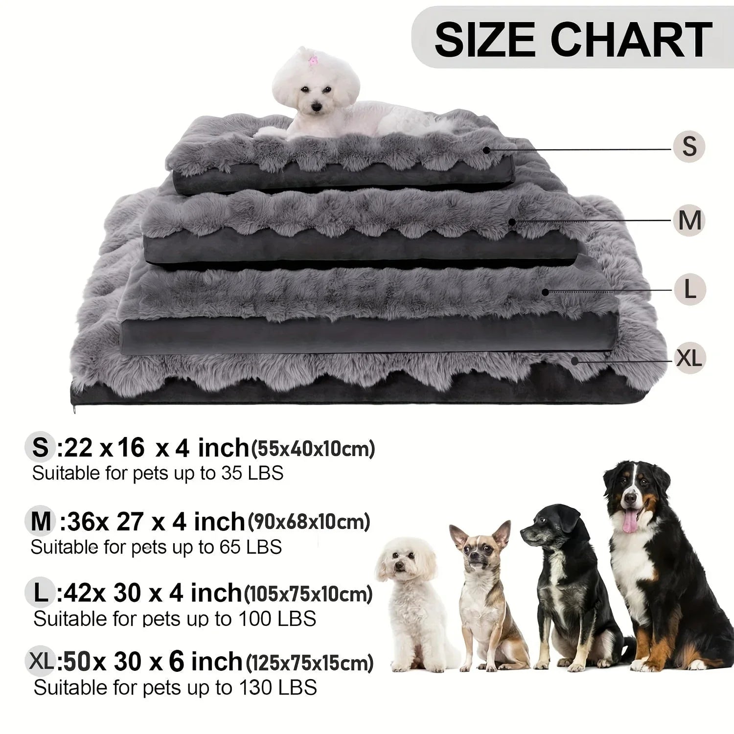 Extra Large Orthopedic Dog Bed - Luxurious Plush Faux Fur Kennel, Bite-Resistant, Dirt-Repellent and Machine Washable Pet Mat with Anti-Slip Bottom, Stylish for Living Rooms, All-Season Comfort & Joint Support for Large Dogs