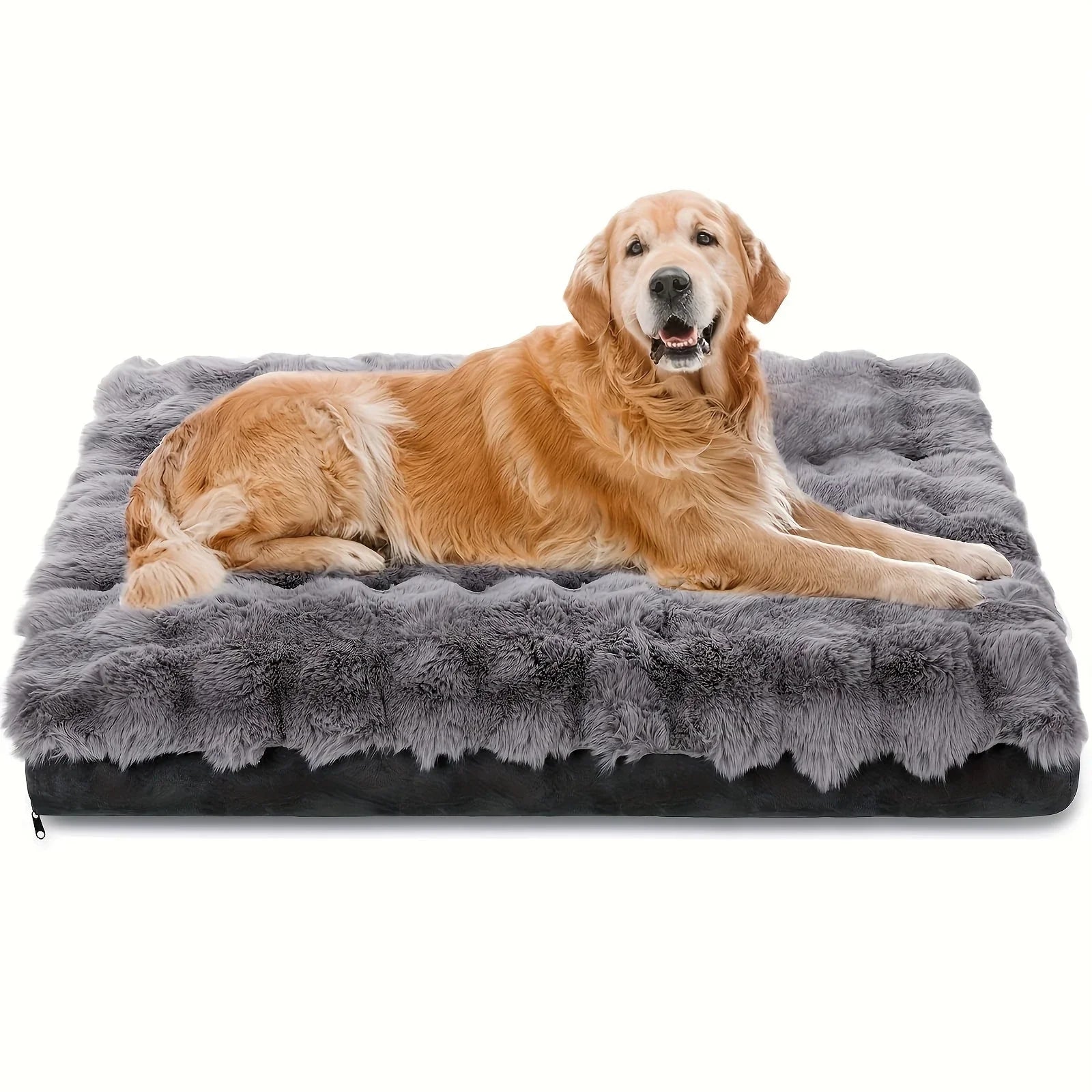 Extra Large Orthopedic Dog Bed - Luxurious Plush Faux Fur Kennel, Bite-Resistant, Dirt-Repellent and Machine Washable Pet Mat with Anti-Slip Bottom, Stylish for Living Rooms, All-Season Comfort & Joint Support for Large Dogs