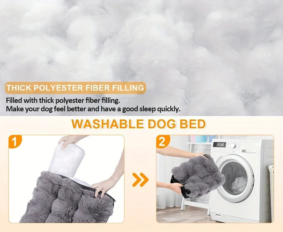 Extra Large Orthopedic Dog Bed - Luxurious Plush Faux Fur Kennel, Bite-Resistant, Dirt-Repellent and Machine Washable Pet Mat with Anti-Slip Bottom, Stylish for Living Rooms, All-Season Comfort & Joint Support for Large Dogs