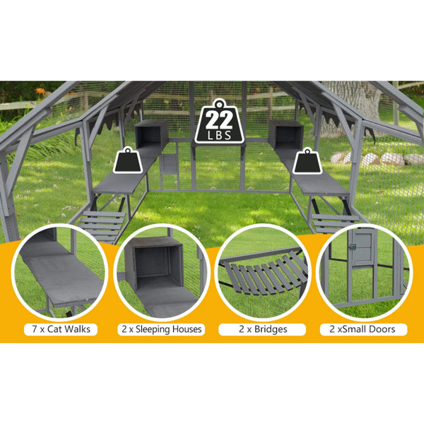 Extra Large Outdoor Cat Kitten Playpen House With Platforms, And Waterproof Cover (SAK55092)