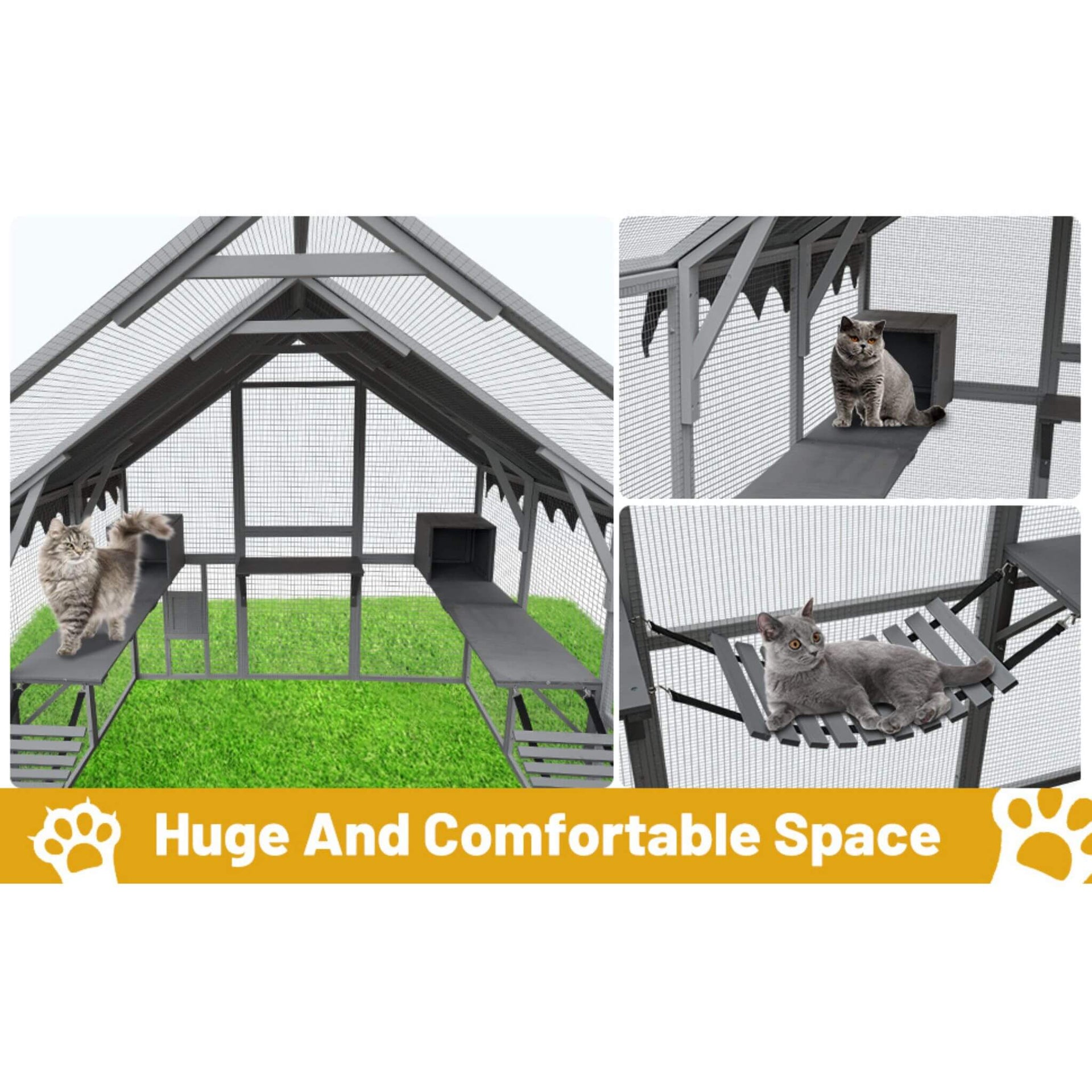 Extra Large Outdoor Cat Kitten Playpen House With Platforms, And Waterproof Cover (SAK55092)