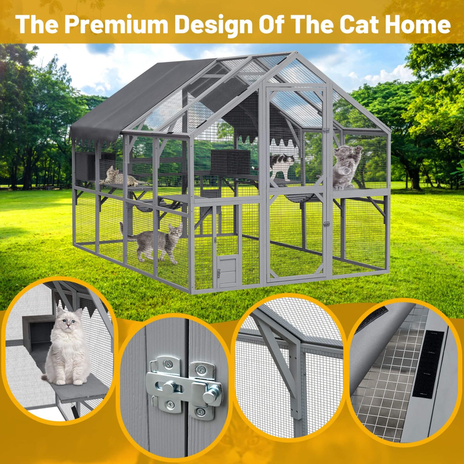 Extra Large Outdoor Cat Kitten Playpen House With Platforms, And Waterproof Cover (SAK55092)