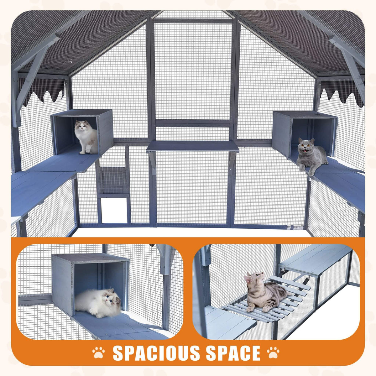 Extra-Large Outdoor Cat Kitten Playpen House With Platforms, And Waterproof Cover (SAK55092)