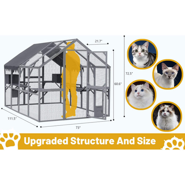 Extra Large Outdoor Cat Kitten Playpen House With Platforms, And Waterproof Cover (SAK55092)