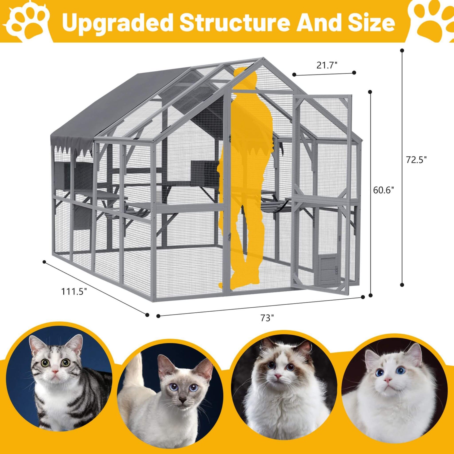 Extra Large Outdoor Cat Kitten Playpen House With Platforms, And Waterproof Cover (SAK55092)