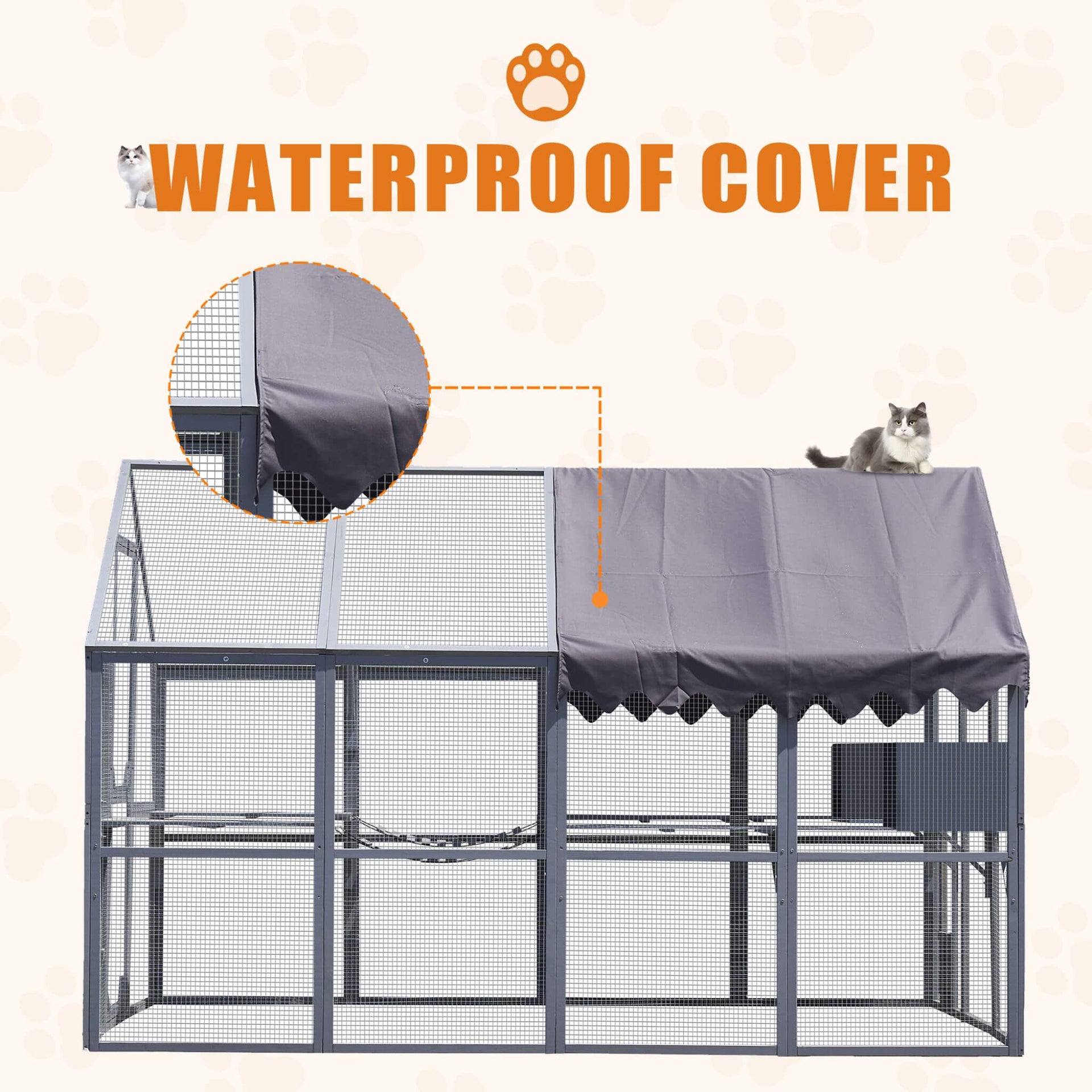 Extra Large Outdoor Cat Kitten Playpen House With Platforms, And Waterproof Cover (SAK55092)
