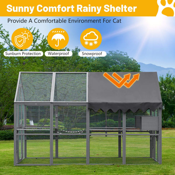 Extra Large Outdoor Cat Kitten Playpen House With Platforms, And Waterproof Cover (SAK55092)