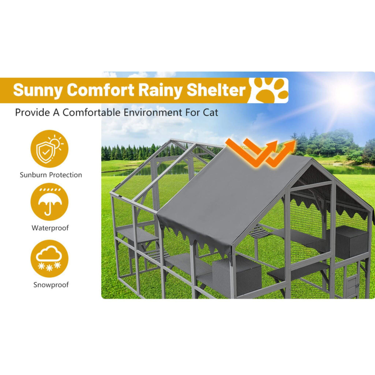 Extra-Large Outdoor Cat Kitten Playpen House With Platforms, And Waterproof Cover (SAK55092)