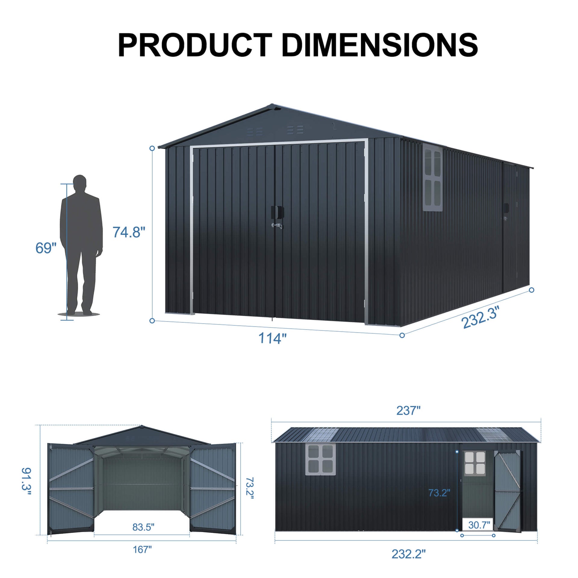 Extra-Large Outdoor Galvanized Steel Outdoor Storage Shed With Skylight Roof (SAK42671)