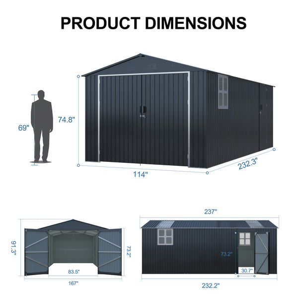 Extra-Large Outdoor Galvanized Steel Outdoor Storage Shed With Skylight Roof (SAK42671)