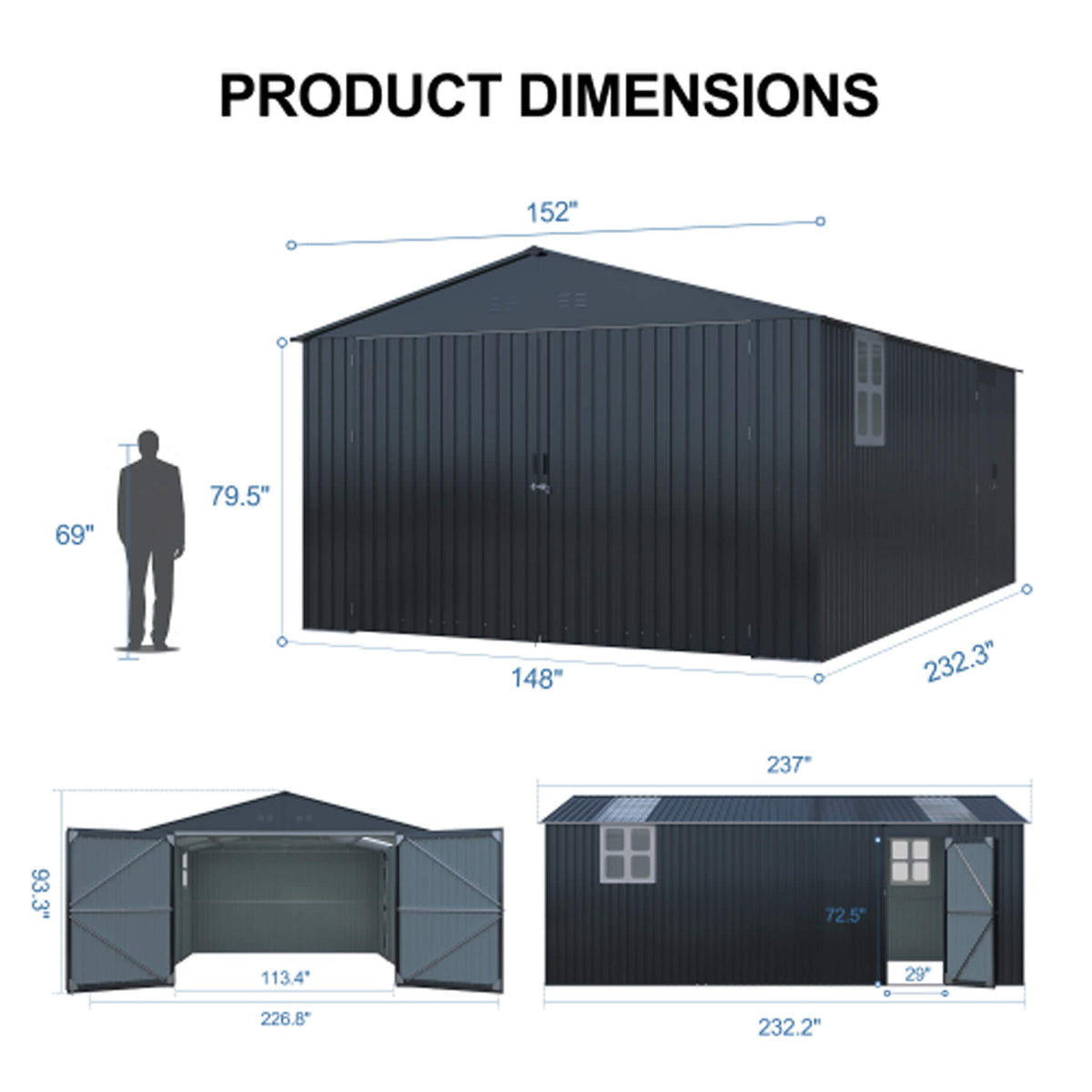 Extra-Large Outdoor Galvanized Steel Outdoor Storage Shed With Skylight Roof (SAK42671)