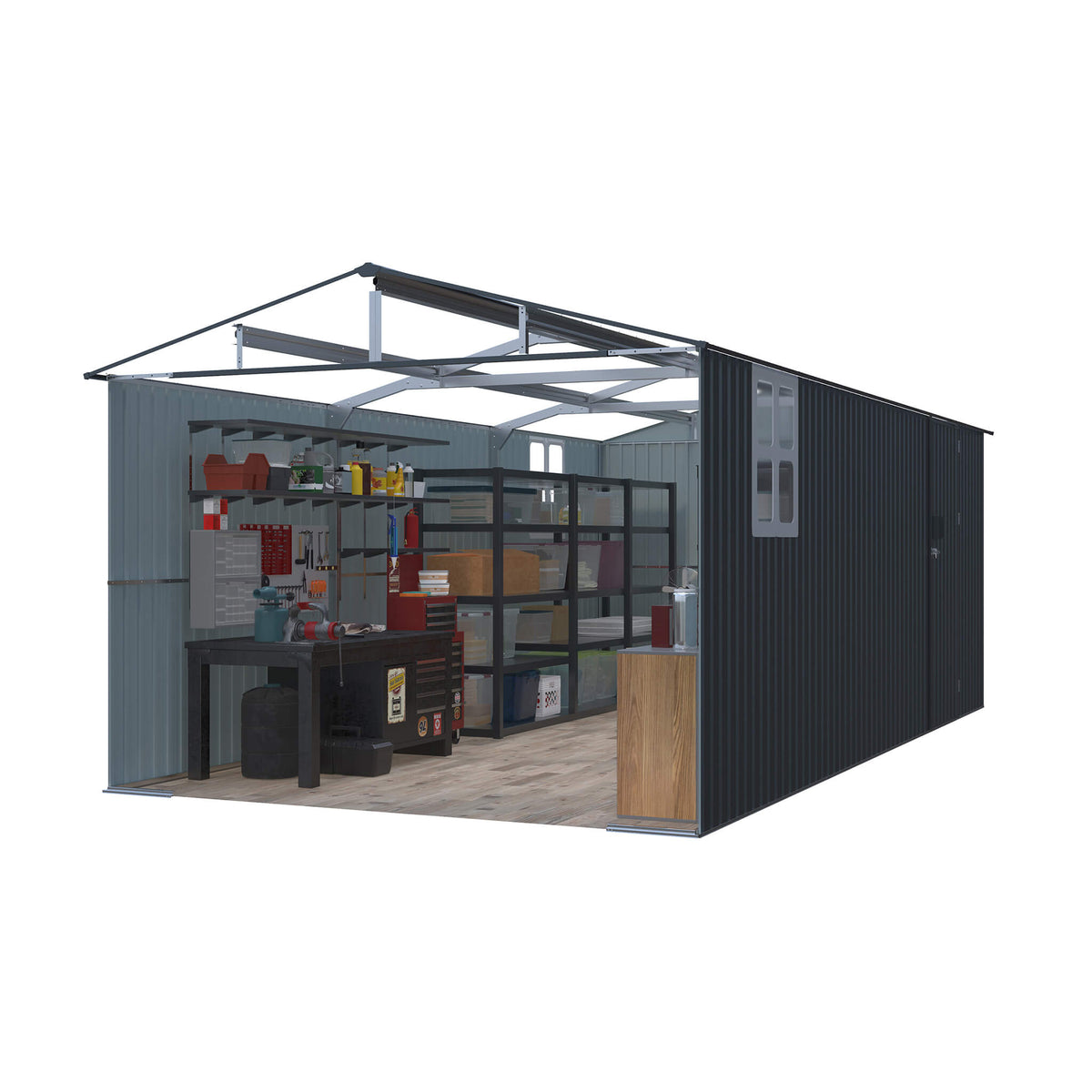 Extra-Large Outdoor Galvanized Steel Outdoor Storage Shed With Skylight Roof (SAK42671)