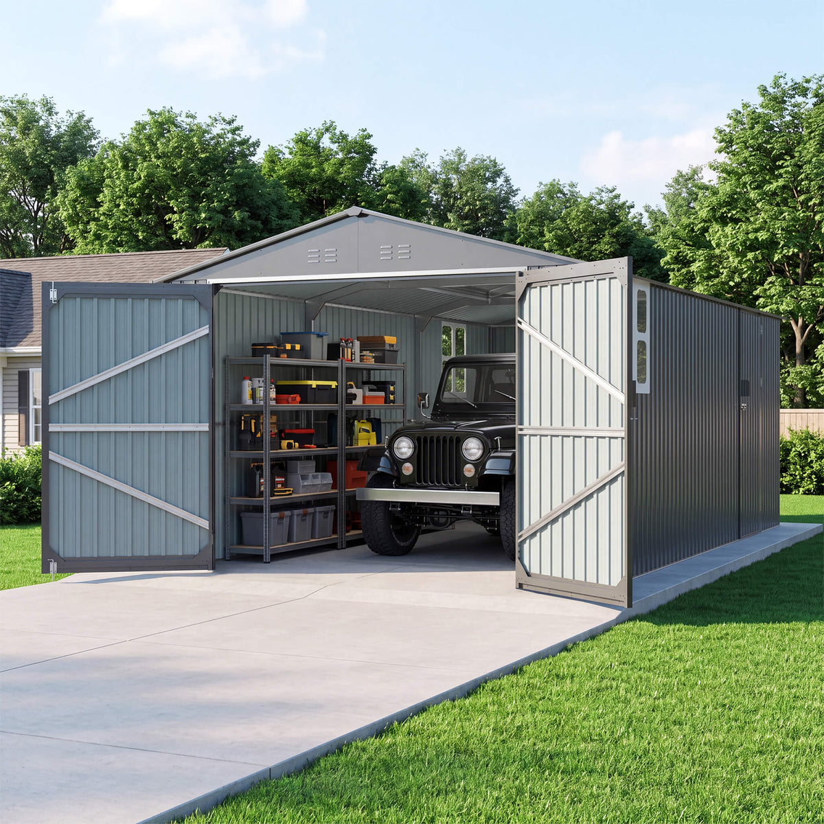 Extra-Large Outdoor Galvanized Steel Outdoor Storage Shed With Skylight Roof (SAK42671)
