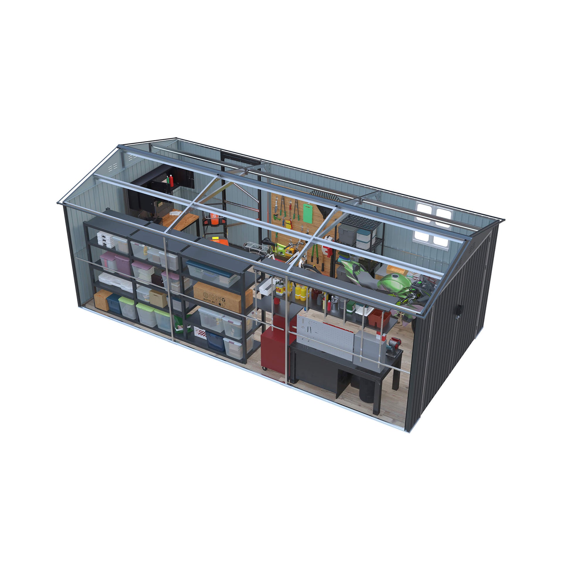 Extra-Large Outdoor Galvanized Steel Outdoor Storage Shed With Skylight Roof (SAK42671)