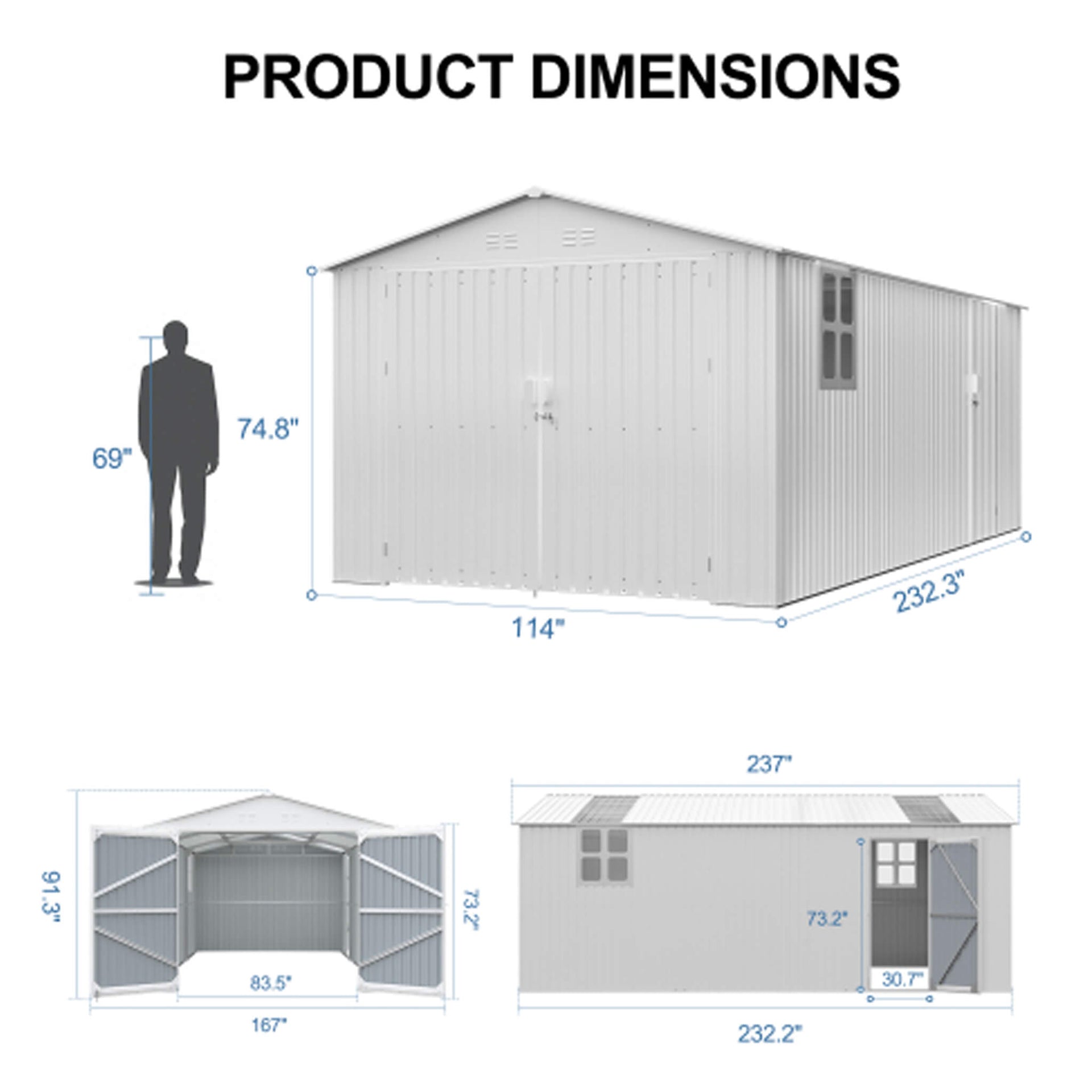 Extra-Large Outdoor Galvanized Steel Outdoor Storage Shed With Skylight Roof (SAK42671)