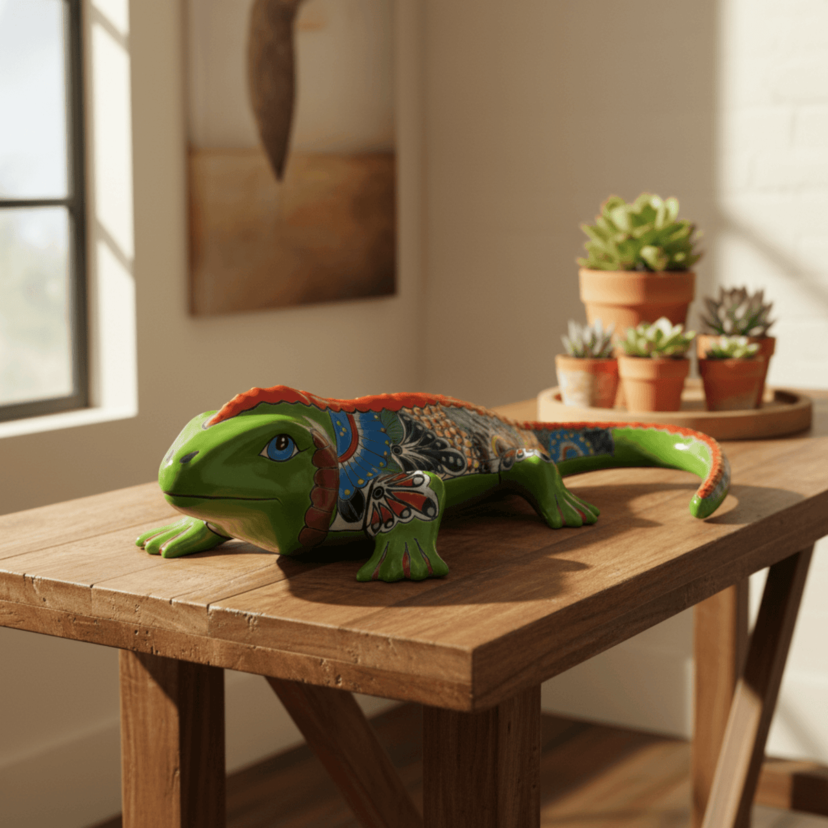 Extra Large Talavera Iguana Statue | Hand-Painted Mexican Ceramic Art