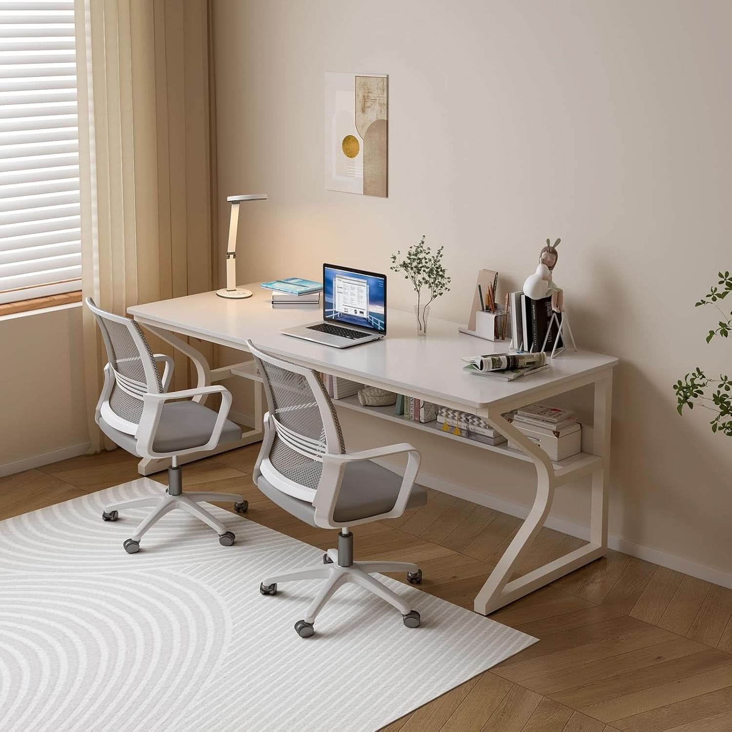 63 Inch Desk With Built In Bookshelf And Warm White