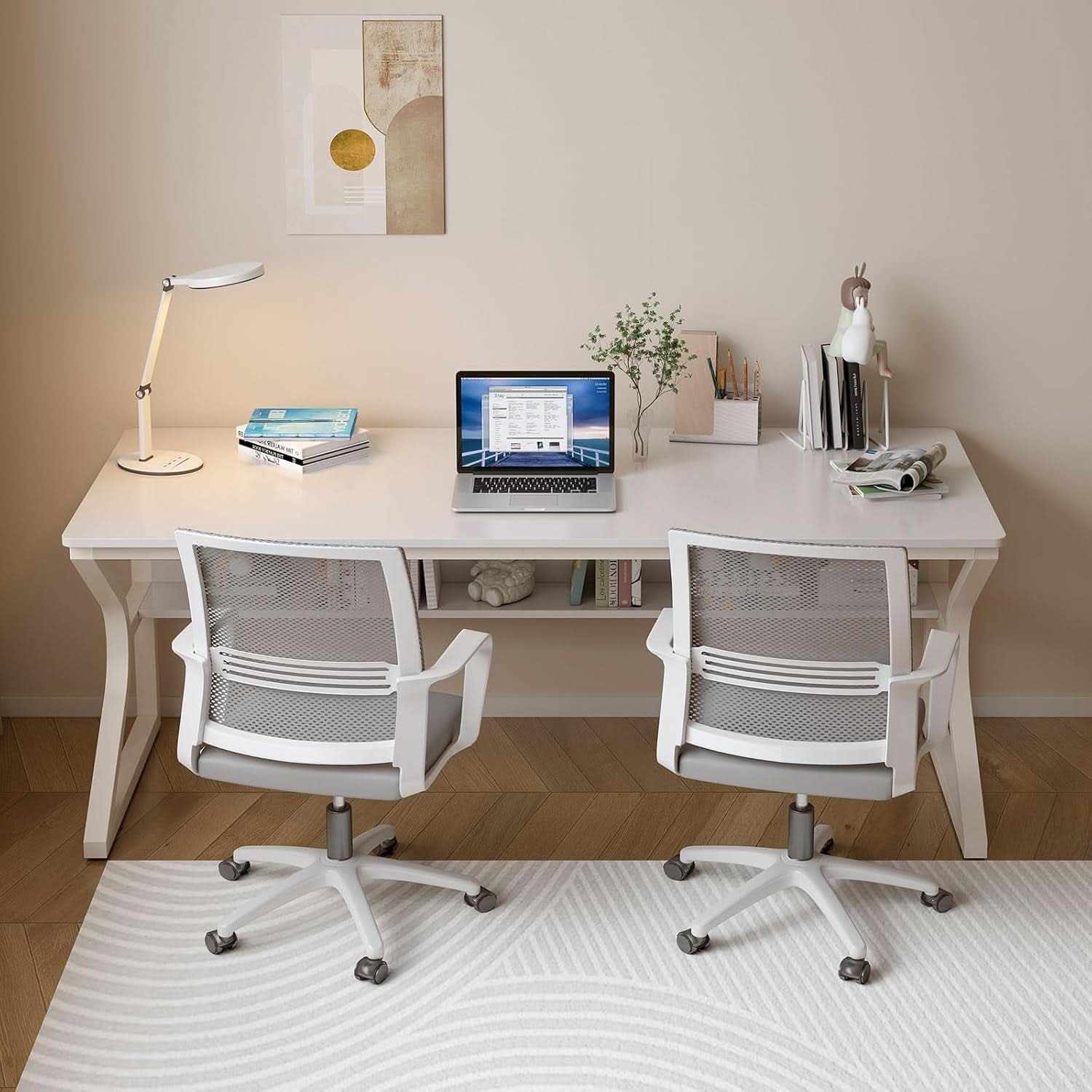 63 Inch Desk With Built In Bookshelf And Warm White