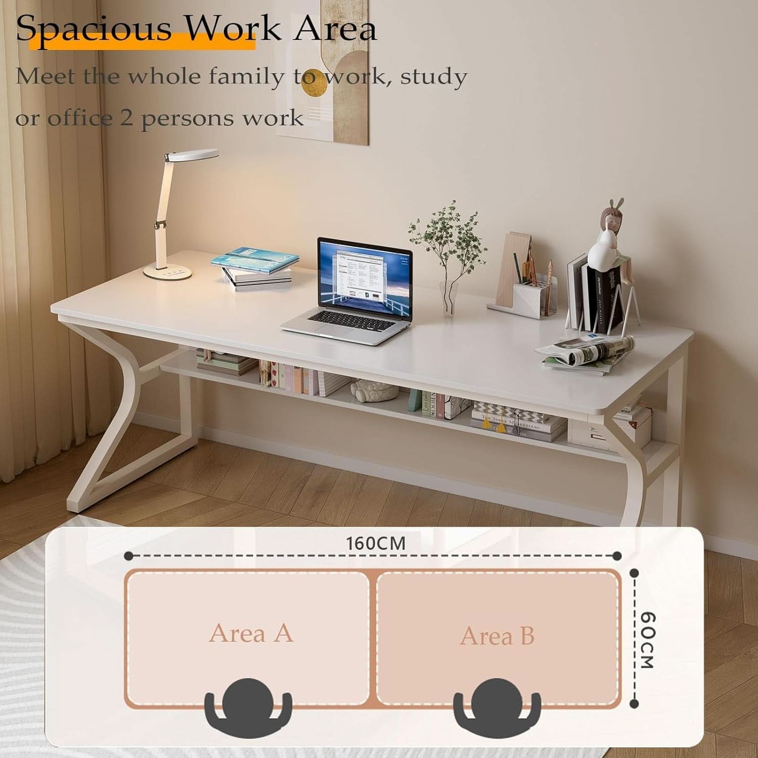 63 Inch Desk With Built In Bookshelf And Warm White