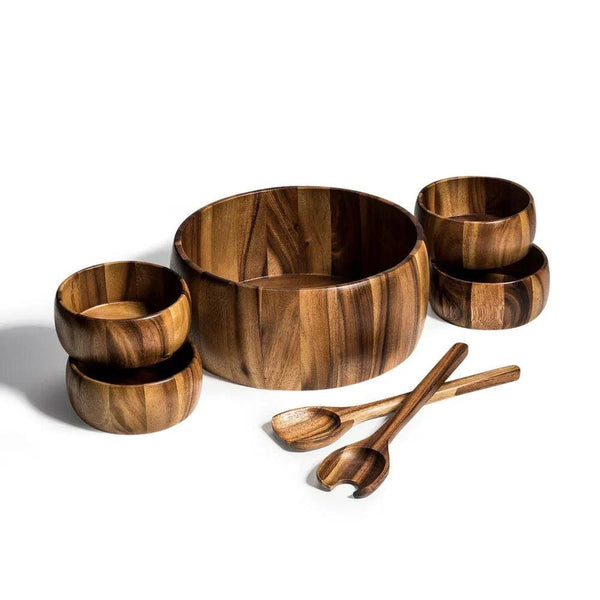Dragor 7 Piece - Extra Large Salad Bowl with Servers and 4 Individuals - Gifts for You 'n Me