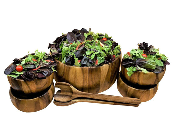 Dragor 7 Piece - Extra Large Salad Bowl with Servers and 4 Individuals - Gifts for You 'n Me