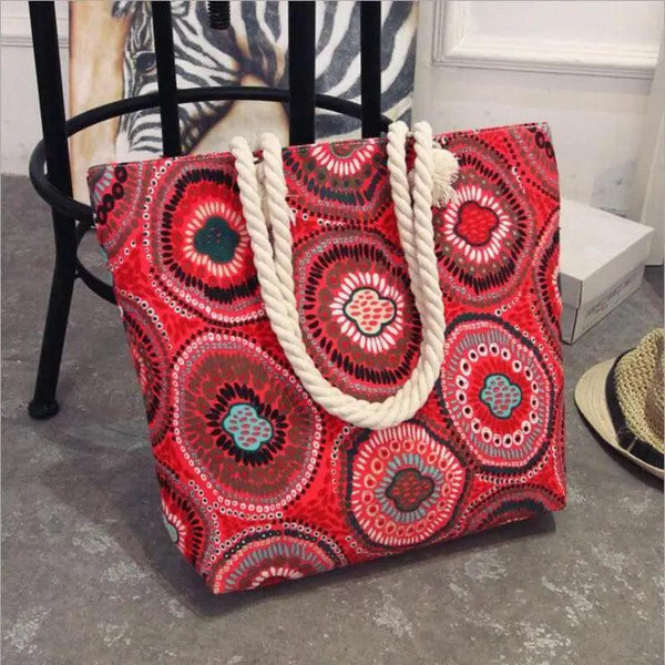 Eye-Catching Fashionable Folding Women Big Size Handbag Ladies Casual Flower Printing Canvas Graffiti Shoulder Bag