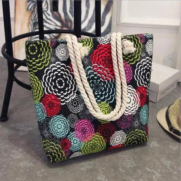 Eye-Catching Fashionable Folding Women Big Size Handbag Ladies Casual Flower Printing Canvas Graffiti Shoulder Bag