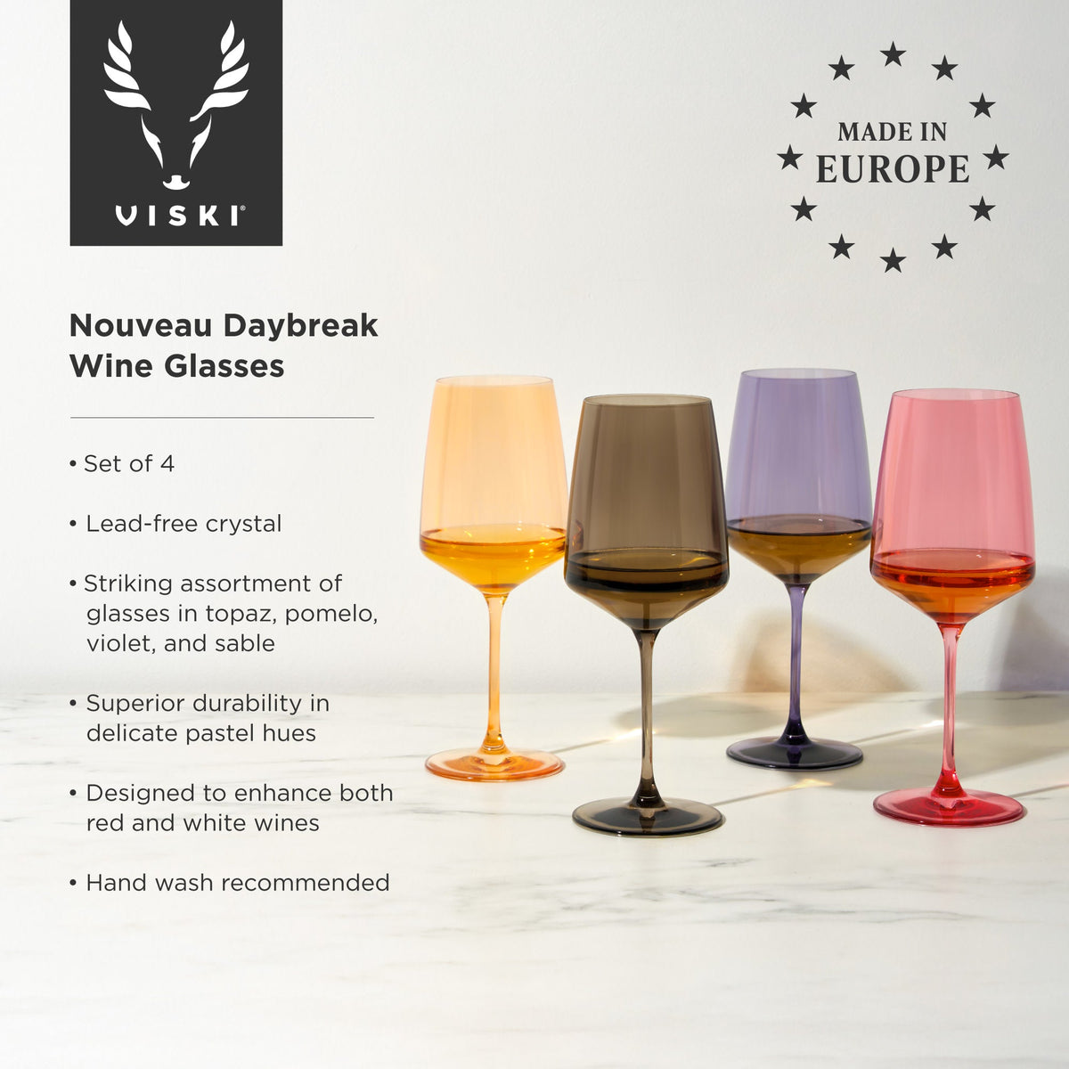 Reserve Nouveau Crystal Wine Glasses in Daybreak, Set of 4
