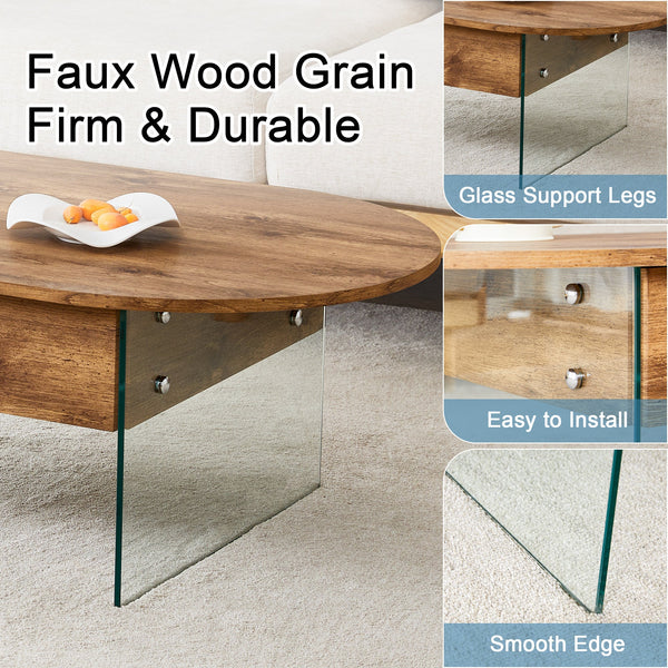 Elegant Coffee Table with Double Drawers and Transparent Glass Sides in MDF and Glass