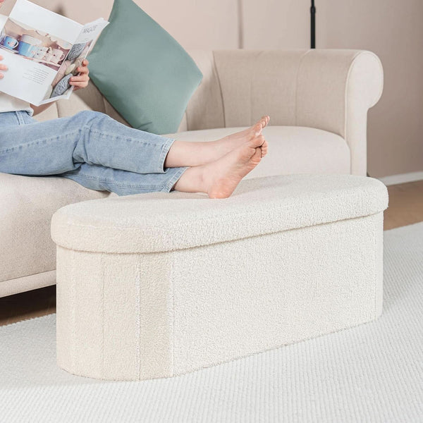Sherpa Lined Folding Storage Ottoman 43.3 Inch White